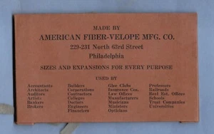 SALESMANS SAMPLE AMERICAN FIBER-VELOPE MFG CO ENVELOPE 3" X 5" CLEAN - Picture 1 of 3