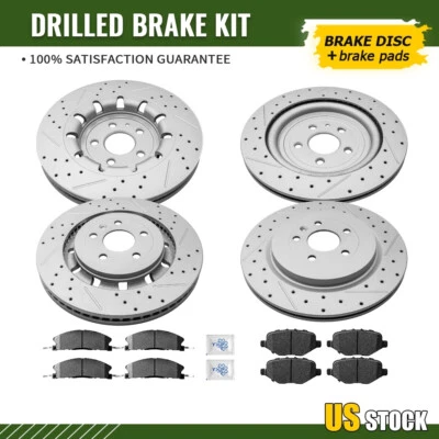 Rotores de freno delanteros traseros perforados pastillas de cerámica para Ford Explorer Flex Lincoln MKT Foto 1 de 4