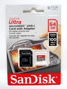 SanDisk Ultra microSDXC UHS-I Memory Card & Adapter 64GB Speed 100MB/s Class 10 - Picture 1 of 2