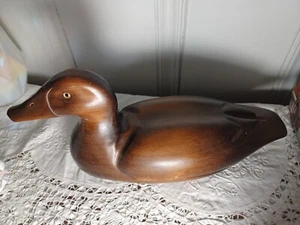 VINTAGE HAND CARVED WOOD DUCK DECOY WITH GLASS EYES FULL SIZE 14"... - Picture 1 of 6