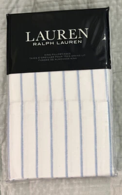 Ralph Lauren Polo Spencer Stripe Sateen 2 King Pillowcases Aqua Blue $85 NWT! - Image 1 of 4