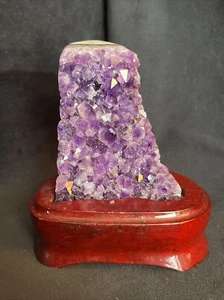 Amethyst Geode Natural Crystal Cluster On Wood Base 1lb - Picture 1 of 10