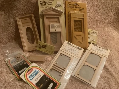 11 PC LOT DOLLHOUSE DUTCH OVAL VICTORIAN DOORS SCREEN KNOBS HINGES PEDIMENTS NIP - Image 1 of 4