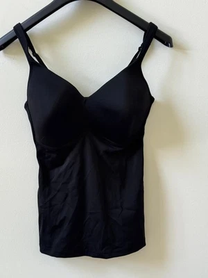 Sutiã Rhonda Shear feminino preto embutido gola V sem mangas cami regata G - Imagem 1 de 3