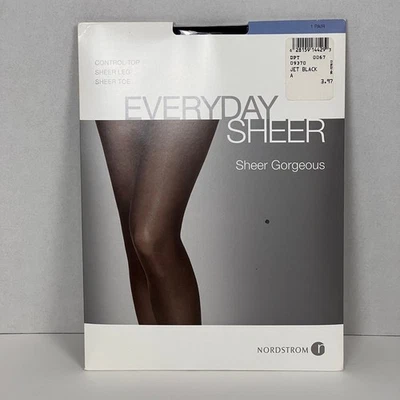 Nordstrom Everyday Sheer Control Top Pantyhose Tights Jet Black Sz A - Image 1 of 2