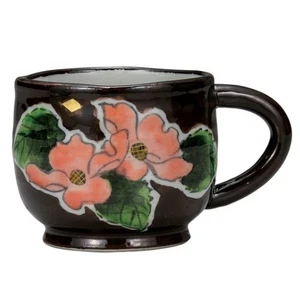 Kutani ware Pottery Mug Cup Japanese Tea Cup Black Pink Dogwood K9-964 Japan New - Picture 1 of 5