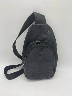 Mochila bandolera de cuero sintético negra bolso de pecho unisex bolsillos con cremallera Foto 1 de 4