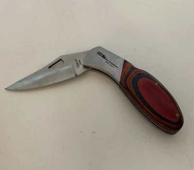 Navaja de bolsillo plegable de grano de madera arco iris con hoja de acero inoxidable Foto 1 de 4