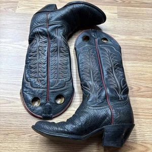 VTG Tony Lama 6361⭐️Black Bullhide Leather Western Buckaroo Riding Boots Sz 8.5B - Picture 1 of 9