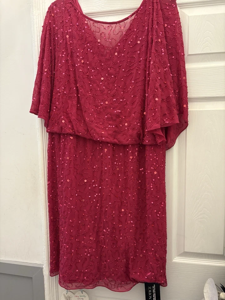 Beautiful Unworn Cerise Pink Evening Dress  Embellished With Beads And Sequins - Image 1 of 4