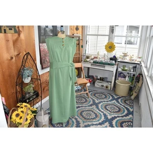 1970s Plus Dress Maxi Shift Green Gold Button Front Handmade W-Belt Size 4X - Picture 1 of 8