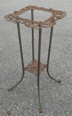 Vintage Metal Lamp Plant Stand Table Iron Victorian No Marble Tile Top As Is - Image 1 of 4