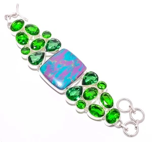 Copper Azurite & Peridot Silver Plated Bracelet 7-8" M1543, Christmas Gift - Picture 1 of 5