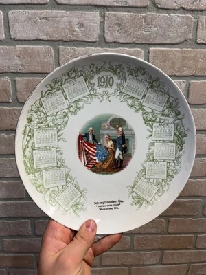 Placa de calendario publicitario vintage 1910 escena bandera patriótica Schempf Brothers Co Foto 1 de 4