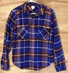 Vintage J. Crew Medium Plaid Half-Zip Pullover Shirt Flannel Blue - Picture 1 of 5