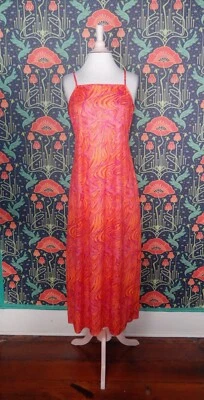 Vestido Midi Sol Sin Mangas Vintage Años 90 Y2K Rosa Naranja Psicodélico Rave Remolinos L Foto 1 de 4