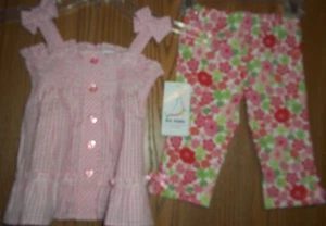 B.T. Kids Girls Size 2T Pink Gingham Flowered 2 Piece Top Pants New With Tags - Picture 1 of 6