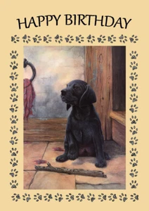 TARJETA DE FELICITACIÓN CUMPLEAÑOS LABRADOR RETRIEVER PERRO CACHORRO - Imagen 1 de 1