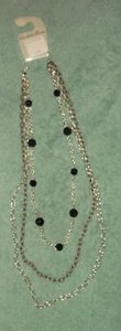 Charlotte Russe Silvertone/Grey Chains Necklace With Black Beads ~ 24" ~ NOS - Picture 1 of 2