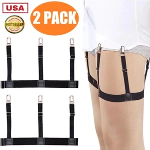2PCS Men Shirt Stays Holder Garters Elastic Belt Non Slip Elastic Locking Clamps - Picture 1 of 14