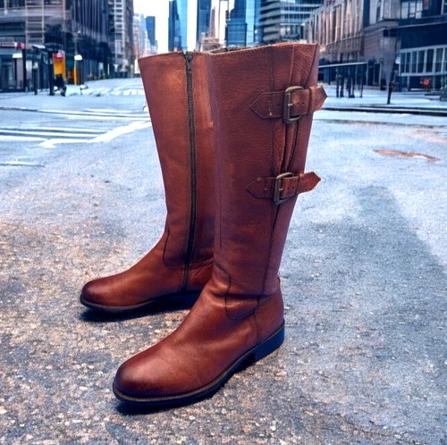 Stivali Clarks Tamro Spice donna 8M pelle marrone alti equitazione moto scarpe tacco