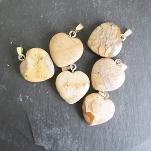 Small PICTURE JASPER SEMI PRECIOUS STONE HEART Shaped CHAKRA Pendant & Cord - Picture 1 of 3