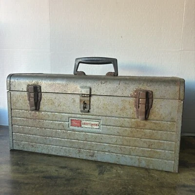 Vintage Sears Craftsman Silver Metal Tool Box w/Removable Red Tray 20x10x9” - Image 1 of 4