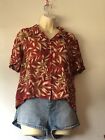 Vintage Donna Rico Tropical Red Bamboo Button Up Blouse Womens 60S 70S 80S 90S