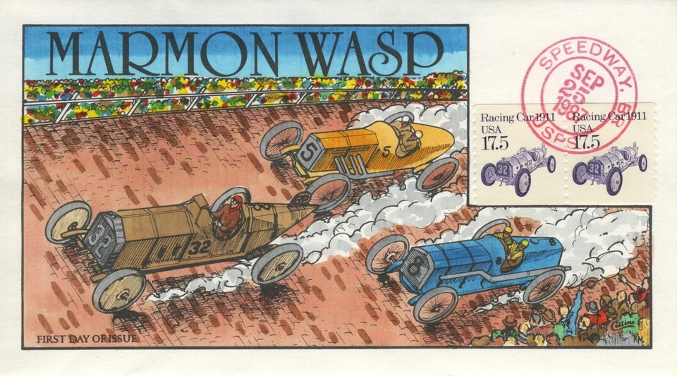 #2262 RACING CAR 1911  Coil, Collins Hand-painted First Day Cover Perfect!!! - Image 1 of 1