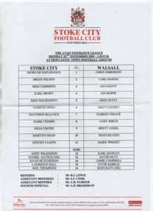 Saddlers : Stoke City RESERVES v Walsall 2000 2000/01 Pontins League - Afbeelding 1 van 1