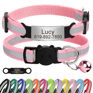 Collar de gato separado personalizado reflectante cachorro perro etiqueta de identificación + campana liberación rápida - Imagen 1 de 36
