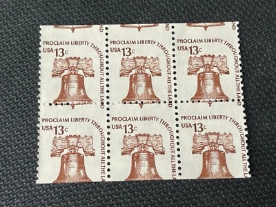 Selos EUA Scott #1595 PERFORATION ERROR SIX LIBERTY BELL, sem marca de charneira - Imagem 1 de 2