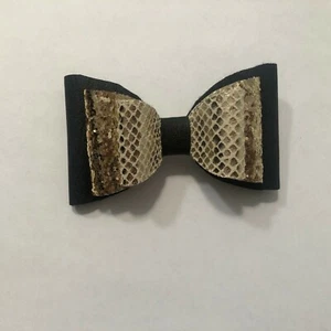 Faux Leather Black and Gold Bow - Picture 1 of 2