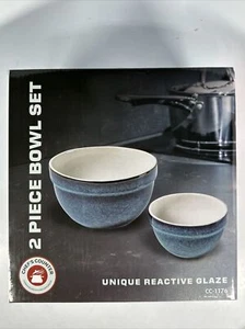 Comptoir de Chef | Set de 2 Bols en Grès | Émail Réactif Bleu 8" et 5 1/2" - Photo 1/3