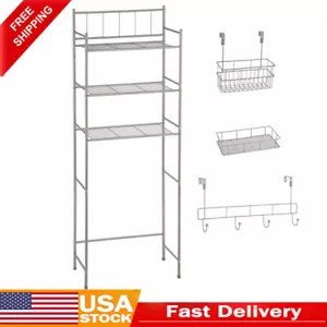 4 PCS Steel Satin Nickel Bathroom Organizer Shelves Set 3-Shelves Storage Space - Picture 1 of 22
