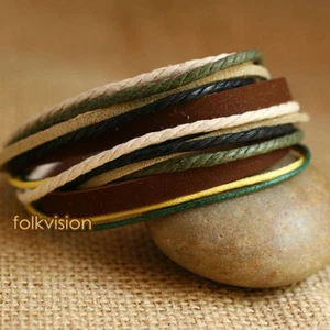12 PIEZAS PULSERA DE CUERO CÁÑAMO TRIBAL SURFISTA AL POR MAYOR 2 ENVOLTURAS LB204 - Imagen 1 de 1