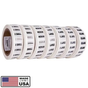 Klare Kleidergröße Streifen Aufkleber Etiketten, 7 Größen XS-XXXL - 7er Pack (1750 Stück) - Bild 1 von 7