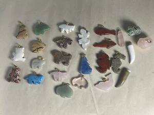 25 Carved Stone Fetishes Wolf Pig Fish Whale Lizard Bear & More As Pendants - Picture 1 of 13