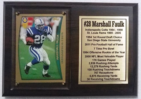 Indianapolis Colts Marshall Faulk Football Card Plaque Cover