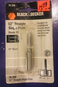 Black & Decker 1/2” Straight Single Flute Router Bit Carbide Tip 76-209 - NOS - Picture 1 of 2