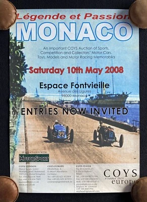 2008 Coys Monaco Car Auction Poster Grand Prix F1 Formula One Bugatti - Image 1 of 3