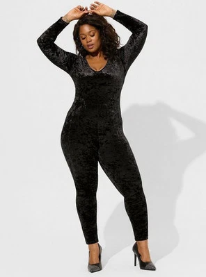 Torrid Women’s Full Length Crushed Velvet Long Sleeve Black Jumpsuit Size 2XL - Image 1 of 4