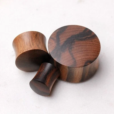 PAIR of Organic Areng Zebrawood Saddle Plug - Image 1 of 3