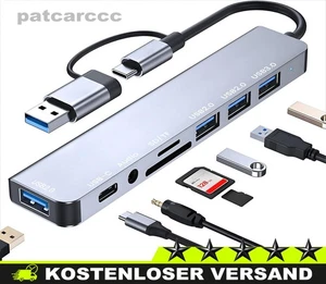 USB-C Hub 8-IN-2 Adapter USB 3.0 Verteiler Splitter Kartenleser für Laptop PC TV - Picture 1 of 7