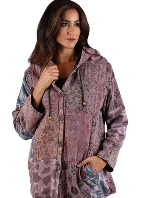 Nwt SACRED THREADS hippy boho patch pocket rayon JACKET COAT TOP L Free shipping - Image 1 of 4