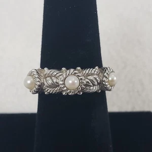 Judith Ripka Sterling Silver 3 Pearl Station Ring Band Size 7 - Picture 1 of 9