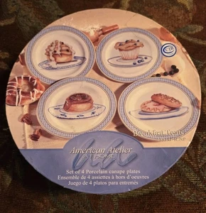 American Atelier Set of 4 Porcelain Canape Plates 6.5" Diameter Boxed Set  - Picture 1 of 8