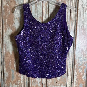 Laurence Kazar Vintage Large Silk Purple Sequined Formal Sleeveless Dress Top - Picture 1 of 10