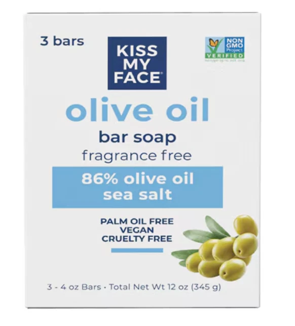 Kiss My Face оливковое масло без запаха барное мыло, увлажняющий крем, 4 унц 3 упаковки - Изображение 1 из 1