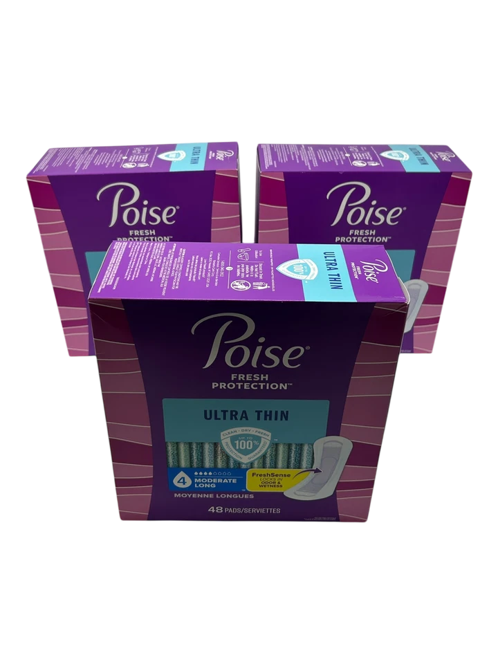 Almohadillas para incontinencia ultrafinas Poise 4 gotas moderadas, longitud larga 144 unidades Foto 1 de 1
